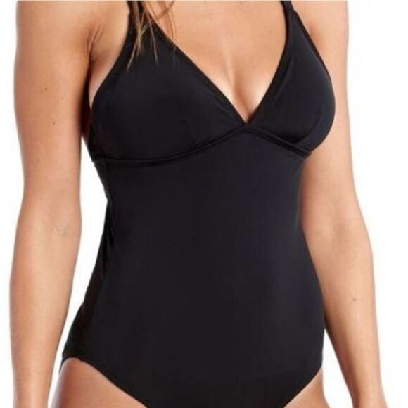 Mossimo Women Black One Piece Swimsuit V-Neck Cut Outs On Back SZ L - Picture 10 of 13
